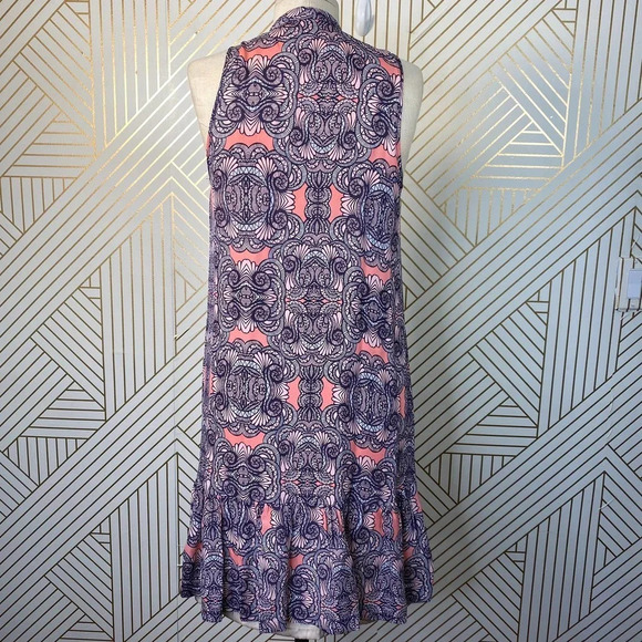 Amanda Uprichard‎ Mini Dress Drop Hem Tie Neck Geometric Print Pink Purple Small - Picture 6 of 10